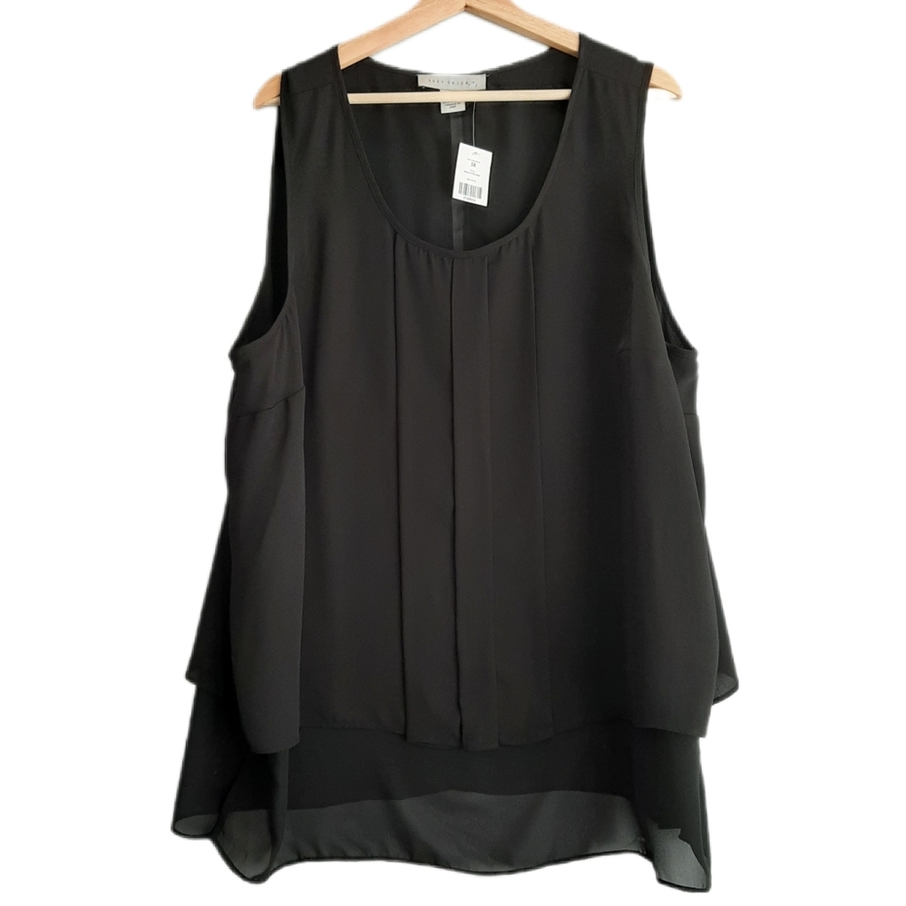 🍒 New SUZY SHIER Flowy Sleeveless Tunic Top Light Layered Black PLUS Sz 3X